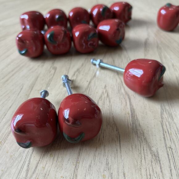 14 Cabinet Maroon Red Apple Fruit Ceramic Drawer Knob 1 Or 2 Inches Country NWT - Picture 5 of 8
